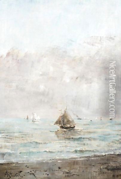 Sailing In Calm Waters Oil Painting - Alfred Stevens