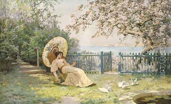 Under the Blossom Oil Painting - Leonard Charles Nightingale