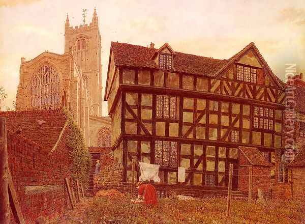 Church And Ancient Uninhabited House At Ludlow Oil Painting - George Price Boyce