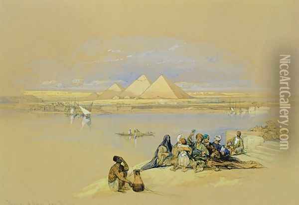 The Pyramids at Giza, near Cairo Oil Painting - David Roberts