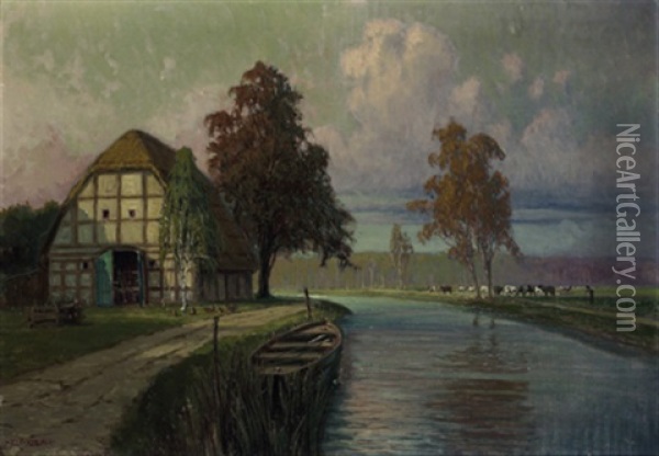 Am Kanal Oil Painting - Alexander Kircher