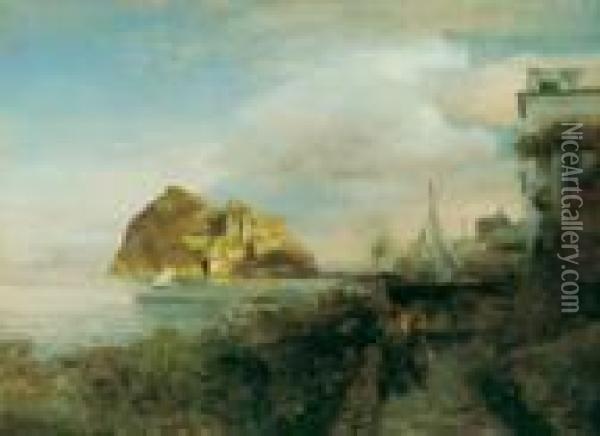 Abend Auf Der Insel Ischia Mit Blick Auf Das Castello Aragonese Oil Painting - Oswald Achenbach
