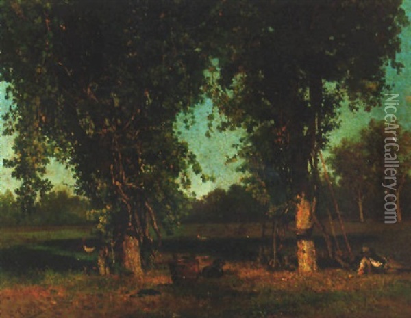 Resting Under A Tree During Harvesting Oil Painting - Gerolamo Trenti