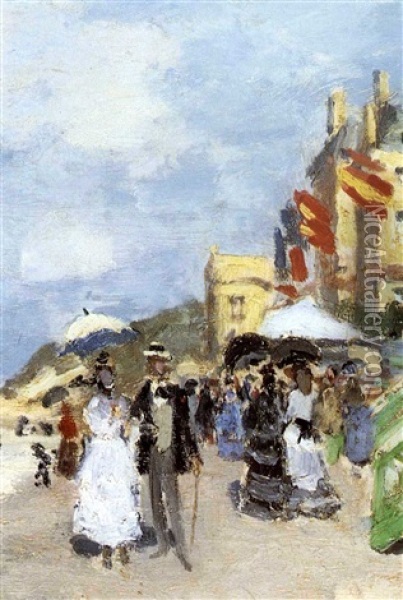 La Plage A Trouville Oil Painting - Claude Monet