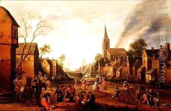 Soldiers looting a village Oil Painting - Joost Cornelisz. Droochsloot