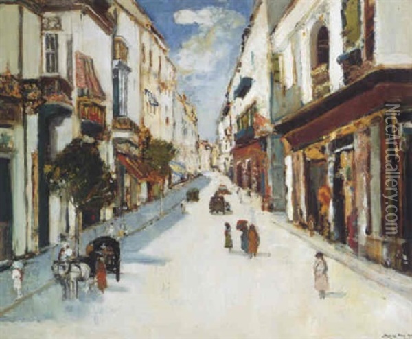A Street Scene In Majorca Oil Painting - James Kay
