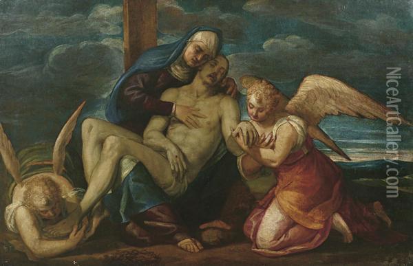 Pieta Di Cristo E Due Angeli Oil Painting - Alvise Benfatto