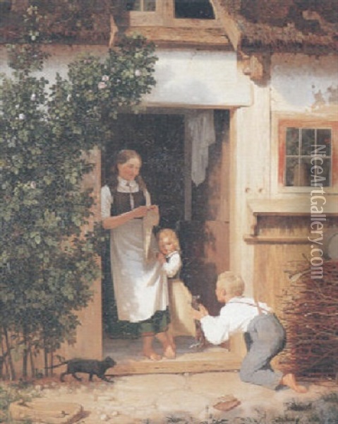 En Lille Dreng Viser Sin Soster En Kattekilling Oil Painting - Anton Laurids Johannes Dorph