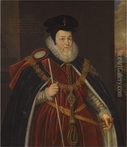 Portrait Of William Cecil, Lord Burghley (1520-1598), Wearing Garter Robes Oil Painting - Marcus Ii Gerards
