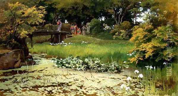 Pond in the Garden of Raku-Raku-Tei, Hikone Oil Painting - Alfred Parsons
