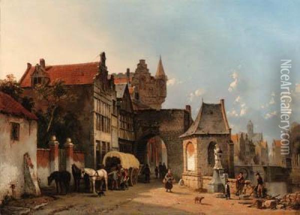 Figures By The Old City Gate Oil Painting - Jacques Carabain