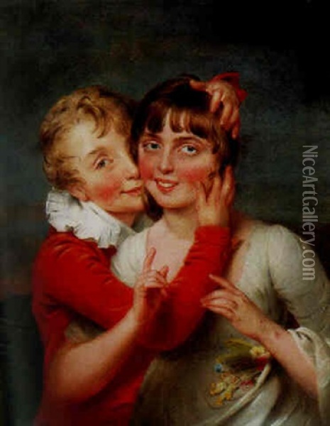 Portrait Of The Artist's Children, Isabella Chloe Downman And Her Brother Charles Oil Painting - John Downman