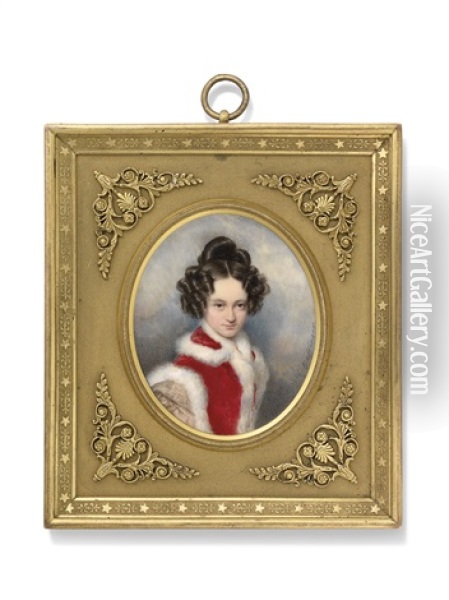 Konradine Dubsky Of Trebomislyc, Nee Freiin Von Sorgenthal (1804-1826), In Fur-trimmed Red Coat Oil Painting - Moritz Michael Daffinger
