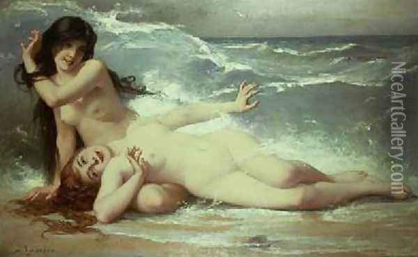 Catching waves Oil Painting - Paul Albert Laurens