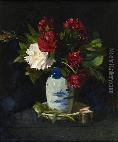 Peony Roses Oil Painting - George Leslie Hunter