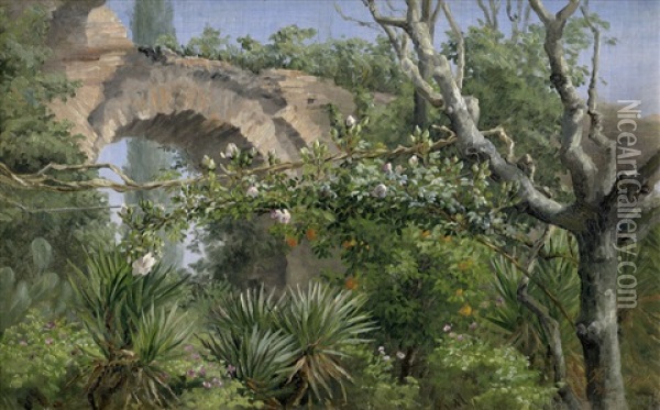 Antiker Bogen Eines Aquadukts Mit Uppiger Vegetation Bei Der Villa Wolkonsky In Rom Oil Painting - Anthonie Eleonore (Anthonore) Christensen
