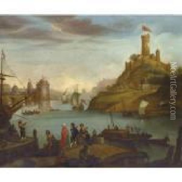 Capriccio View Of A Levantine Port Oil Painting - William Van Der Hagen