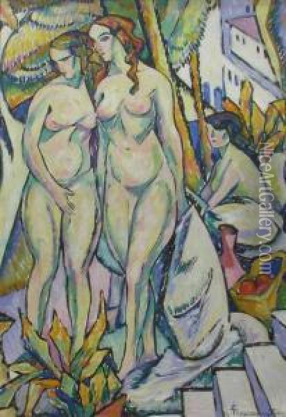 Nudes In Landscape Oil Painting - Ion Theodorescu Sion