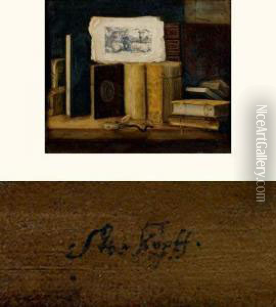 Vanite Avec Des Livres, Une Gravure Et Une Montre Poses Sur Une Table Oil Painting - Sebastien Stoskopff