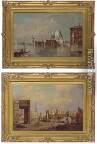 Santa Maria Della Salute (+ The Doge's Palace, Venice; Pair) Oil Painting - William Meadows