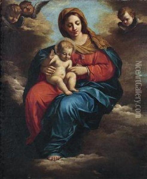 The Virgin And Child On Clouds Oil Painting - Guercino