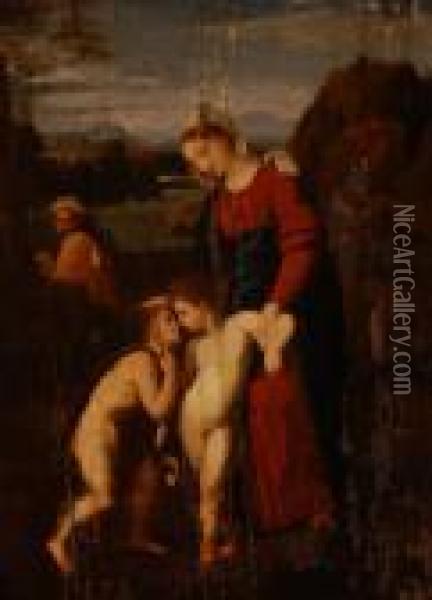 Mary With The Infant Christ And John The Baptist Oil Painting - Raphael (Raffaello Sanzio of Urbino)