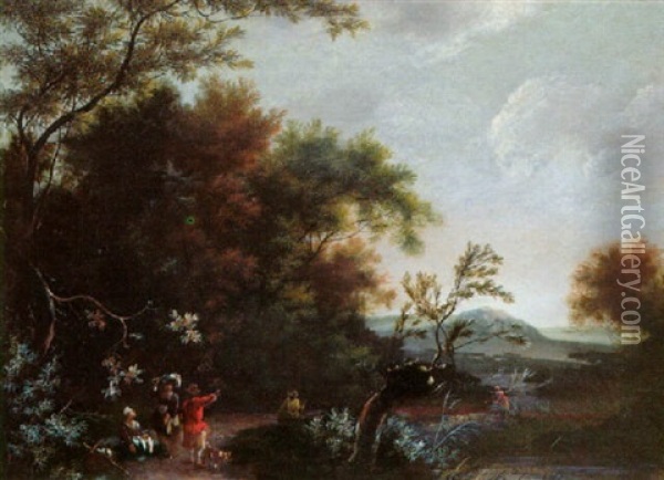 Peasants Returning From Market In A Wooded Landscape Oil Painting - Jan Snellinck III