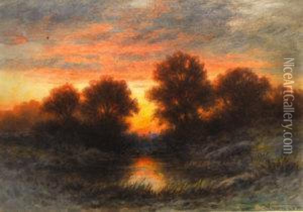 Sunset Over A Pond In Autumn Oil Painting - Frederick Arthur Verner