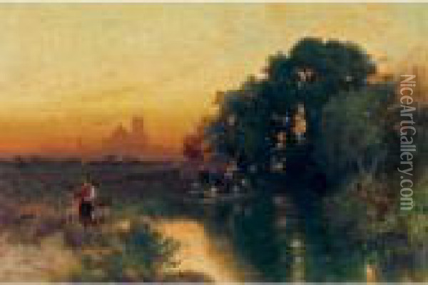 Mexican Sunset Oil Painting - Thomas Moran