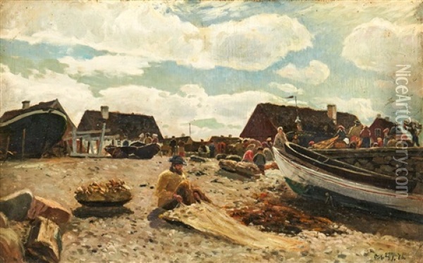 Fiskelage I Skagen Oil Painting - Olof Krumlinde
