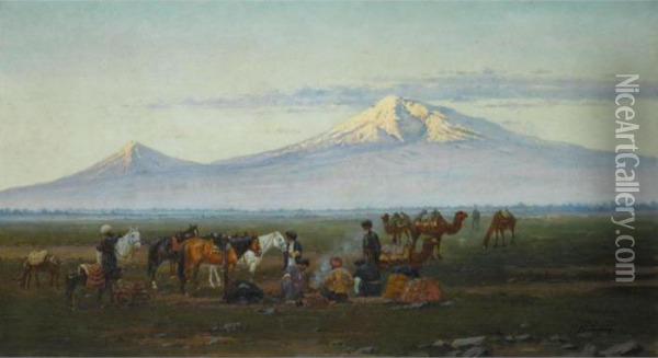 The Evening Encampment, Mount Ararat Oil Painting - Richard Karlovich Zommer