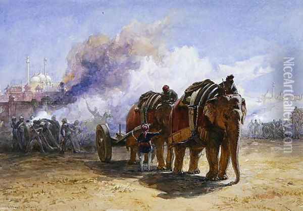 Elephant Battery, 1864 Oil Painting - William Simpson