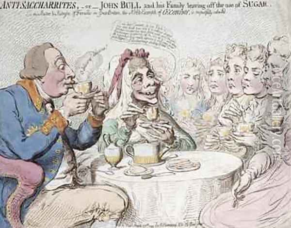 Anti Saccharites or John Bull and his Family leaving off the use of Sugar Oil Painting - James Gillray