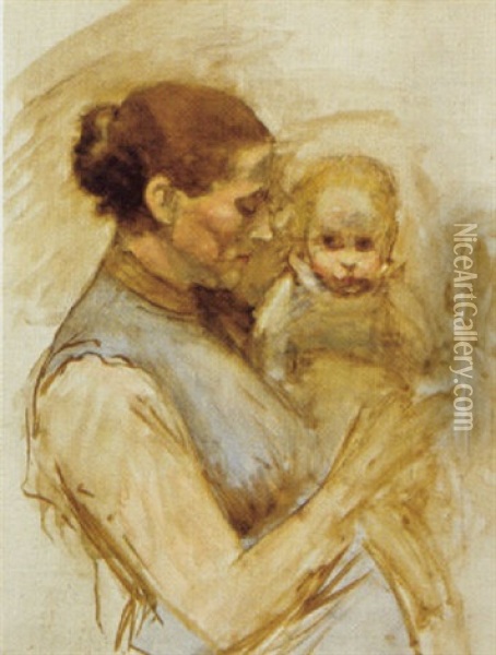 Mutter Mit Kind Oil Painting - Franz Rumpler