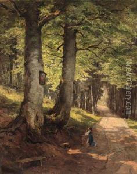 Andacht Im Wald Oil Painting - Leopold Munsch