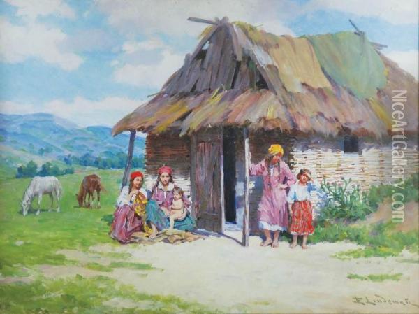 Cyganie Przed Chata Oil Painting - Emil Lindemann