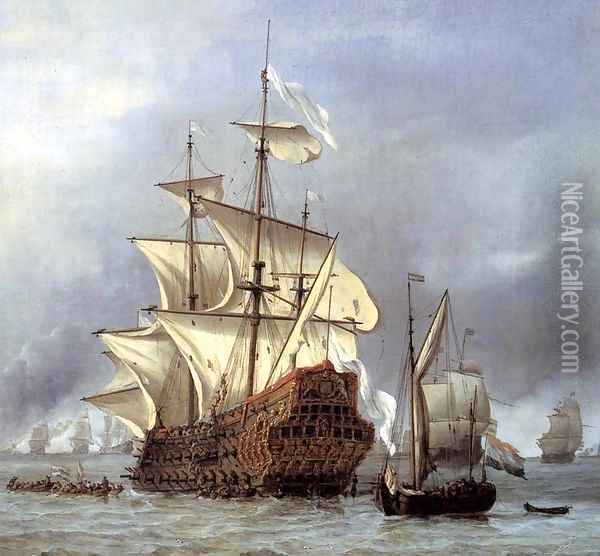 The Taking of the English Flagship the Royal Prince (detail) Oil Painting - Willem van de Velde the Younger