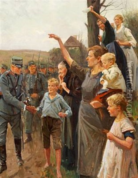 Danske Soldater Pa March Efter Indtoget I Nordslesvig Oil Painting - Erik Ludwig Henningsen
