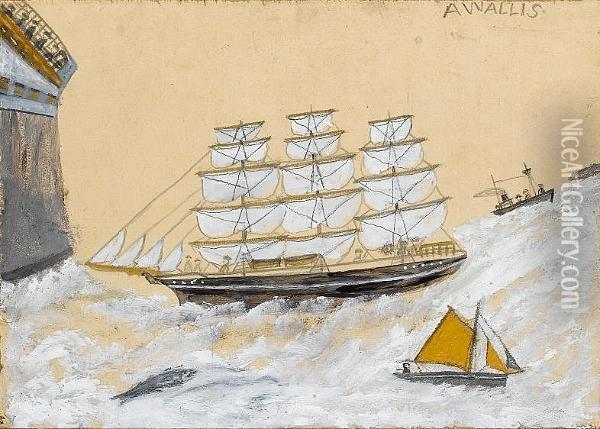 Windjammer And Cutter Oil Painting - Alfred Wallis