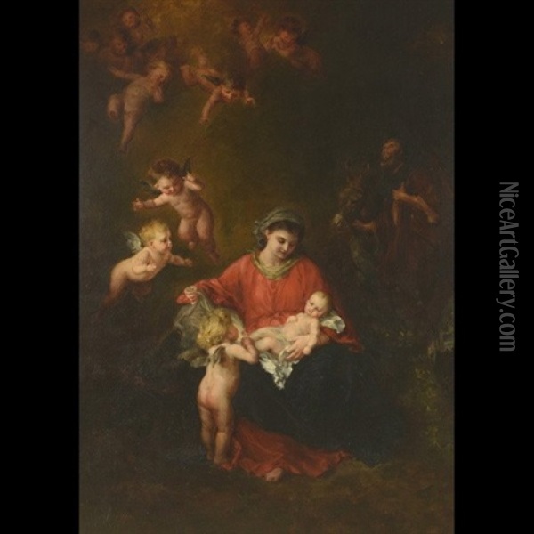 Madonna And Child With Putti Oil Painting - John Hufnagel