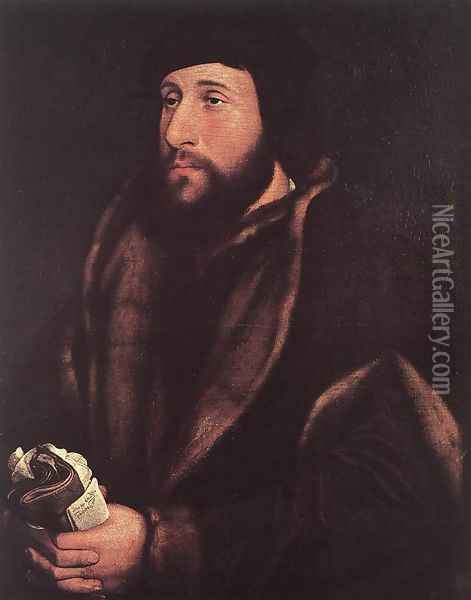 Portrait of a Man Holding Gloves and Letter c. 1540 Oil Painting - Hans Holbein the Younger