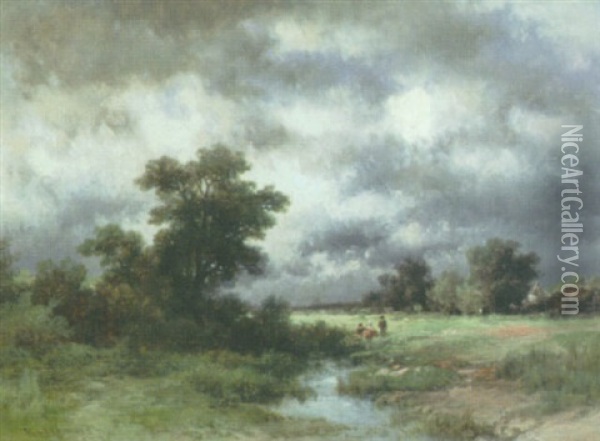 Figures In A Landscape Oil Painting - Remigius Adrianus van Haanen