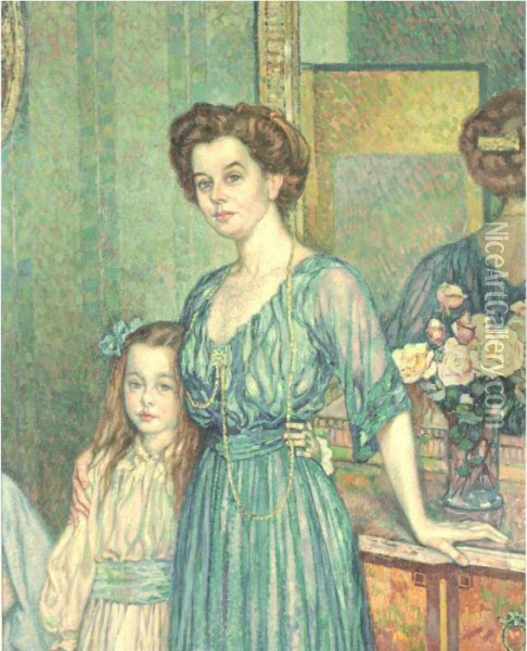 Madame Von Bodenhausen Avec Son Enfant Luli Oil Painting - Theo van Rysselberghe