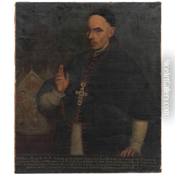 Retrato De Don Fray Antonio De San Miguel. Oil Painting - Jose de Alcibar