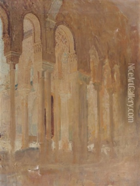 Colonnade Du Patio Des Lions, L'alhambra, Grenade Oil Painting - Henri Regnault