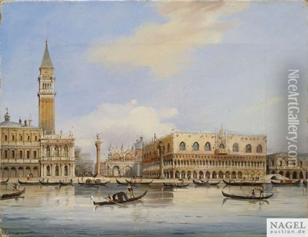 Blick Vom Bacino Di San Marco Auf Die Piazzetta Oil Painting - Carlo Grubacs