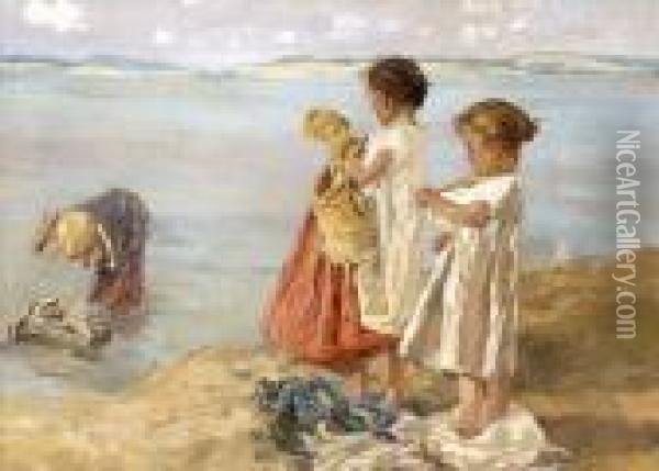 Furdo Gyermekek A Balatonban Oil Painting - Gusztav Mannheimer