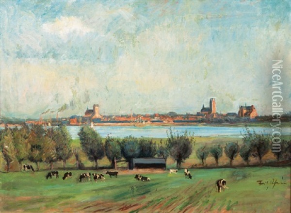 Panoramic View Of Wismar Oil Painting - Fritz Rhein