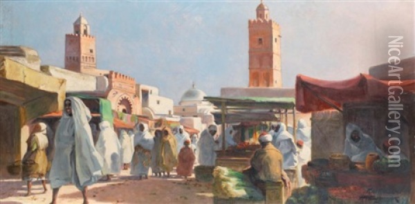 Marche A Kairouan Oil Painting - Emile-Eugene Fauconnier