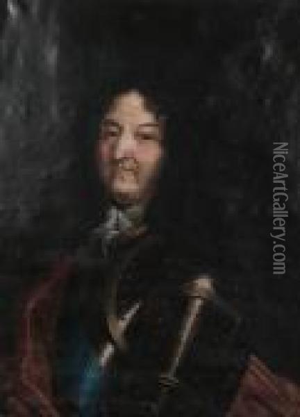 Portrait Of Louis Xiv, Bust Length Oil Painting - Hyacinthe Rigaud